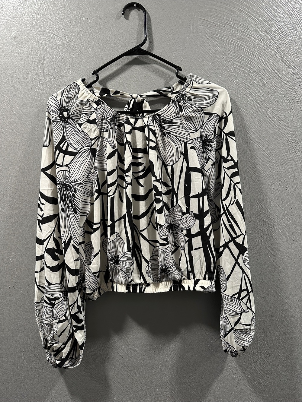 Sienna Sky Black & White Floral Tie-Back Long Sleeve Blouse